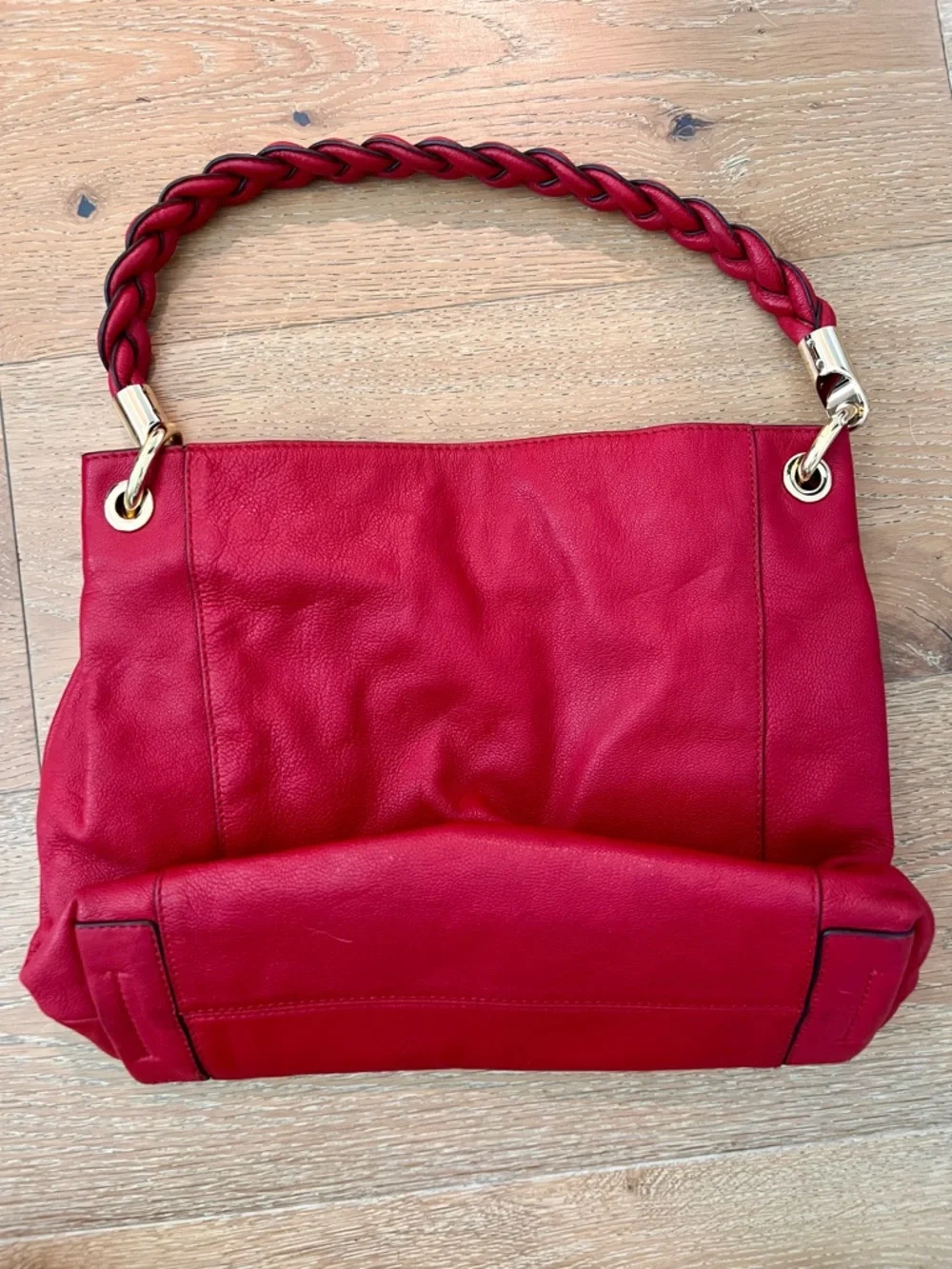 Michael Kors Red Leather Braided-Handle Shoulder Bag with Gold hardware - Picture 2 of 3